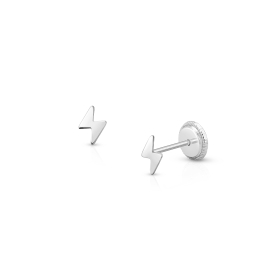 Lightning Bolt, Baby/Children's Earrings, Screw Back - 14K White Gold