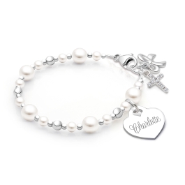 Little Lady, Christening/Baptism Baby/Children’s Beaded Bracelet for Girls (INCLUDES Engraved Charm) - Sterling Silver