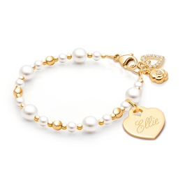Little Lady, Baby/Children’s Beaded Bracelet for Girls (INCLUDES Engraved Charm) - 14K Gold