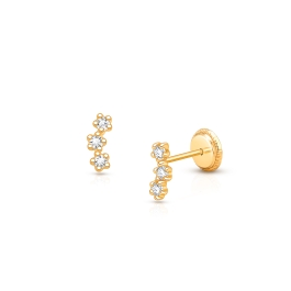 Little Wildflower, Clear CZ Teen's Earrings, Screw Back - 14K Gold