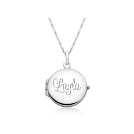 Round Locket, Engraved Communion Children's Necklace for Girls (FREE Personalization) - Sterling Silver