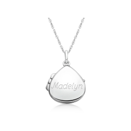 Teardrop Locket, Engraved Children's Necklace for Girls (FREE Personalization) - Sterling Silver