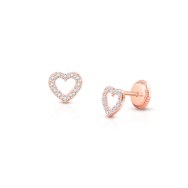Love of Mine, Clear Pavé CZ Heart, Christening/Baptism Baby/Children's Earrings, Screw Back - 14K Rose Gold