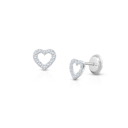 Love of Mine, Clear Pavé CZ Heart, Christening/Baptism Baby/Children's Earrings, Screw Back - 14K White Gold