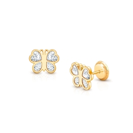 Lovely Butterfly, Clear CZ Baby/Children's Earrings, Screw Back - 14K Gold