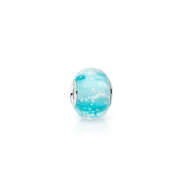 March Birthstone, Sterling Silver and Aquamarine Blue Murano Glass (Hand Made in Italy) - Children's Adoré™ Charm
