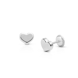 Modern Heart, Teen's Earrings, Screw Back - 14K White Gold