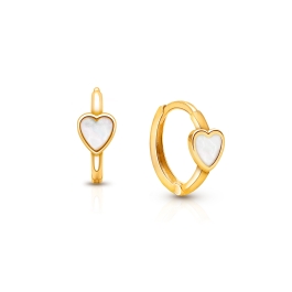Genuine Heart, Mother of Pearl Baby/Children's Huggie Hoop Earrings - 14K Gold
