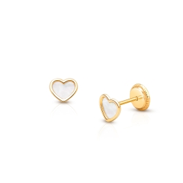 Gia™ Genuine Love, Mother of Pearl Heart Baby/Children's Earrings, Screw Back - 14K Gold