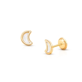 Gia™ Genuine Dream, Mother of Pearl Moon, Teen's Earrings, Screw Back - 14K Gold