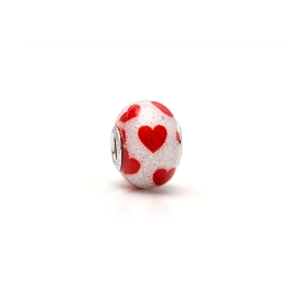 You'll Be In My Heart, Sterling Silver with Red Hearts on White Murano Glass (Hand Made in Italy) - Children's Adoré™ Charm