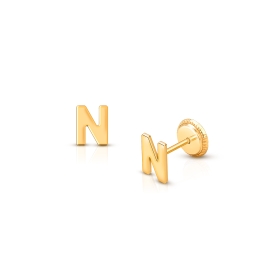 ‘N’ Initial Studs Personalized Baby/Children’s Earrings, Screw Back - 14K Gold