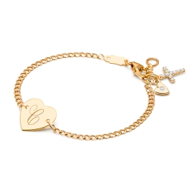 Heart of Gold, Christening/Baptism Baby/Children's Engraved ID Bracelet for Girls - 14K Gold