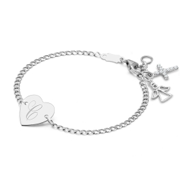 Heart of Gold, Christening/Baptism Baby/Children's Engraved ID Bracelet for Girls - 14K White Gold
