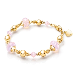 Gia™ Sweet Rose, Pink Opal Baby/Children's Beaded Bracelet for Girls - 14K Gold