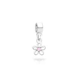 Oopsie Daisy, Sterling Silver Pink CZ Flower Silhouette - Children's Adoré™ Dangle Charm