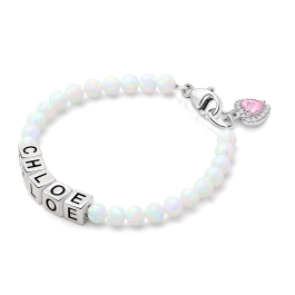 4mm Opals, Lab Created White Opal Baby/Children's Name Bracelet for Girls - Sterling Silver