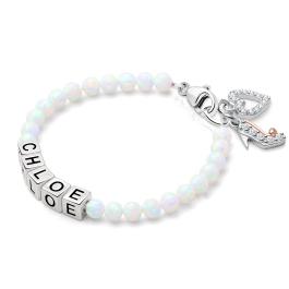 4mm Opals, Lab Created White Opal Teen's Name Bracelet for Girls - Sterling Silver