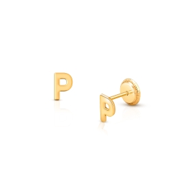 ‘P’ Initial Studs Personalized Baby/Children’s Earrings, Screw Back - 14K Gold
