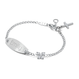 Pavé Butterfly, Baby/Children's Engraved ID Bracelet for Girls - 14K White Gold