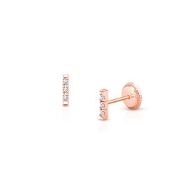 Pavé Bar, Clear CZ Teen's Earrings, Screw Back - 14K Rose Gold