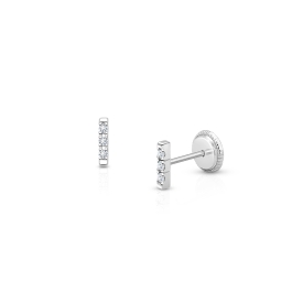 Pavé Bar, Clear CZ Teen's Earrings, Screw Back - 14K White Gold