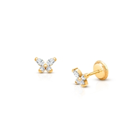 Baby Butterfly, Clear CZ First Holy Communion Children’s Earrings, Screw Back - 14K Gold