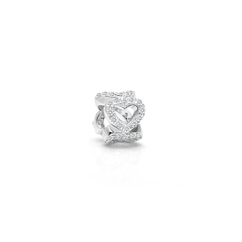 Infinite Love, Sterling Silver and Clear Pavé CZ's Hearts Rondel - Children's Adoré™ Charm