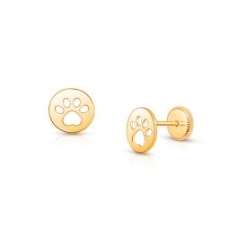 Paw Print, Baby/Children's Earrings, Screw Back - 14K Gold