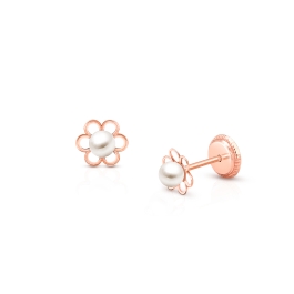 Petals and Pearls, Baby/Children's Earrings, Screw Back - 14K Rose Gold