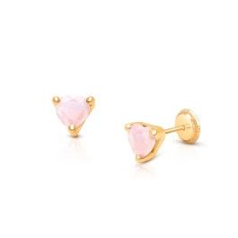 Gia™ Simple Heart Studs, 5mm Pink Opal CZ Baby/Children's Earrings, Screw Back - 14K Gold