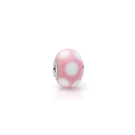 Peachy Princess, Sterling Silver and Pink & White Polka Dot Murano Glass (Hand Made in Italy) - Children's Adoré™ Charm
