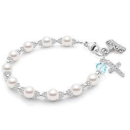 Prayerful Pearls, First Holy Communion Rosary Bracelet for Girls - Sterling Silver