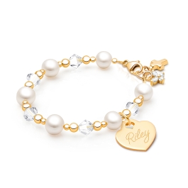 Precious Pearls, Baby/Children's Beaded Bracelet for Girls (INCLUDES Engraved Charm) - 14K Gold