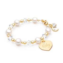 Precious Pearls, Teen's Beaded Bracelet for Girls (INCLUDES Engraved Charm) - 14K Gold