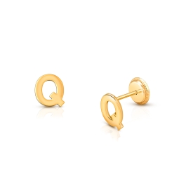 ‘Q’ Initial Studs Personalized Baby/Children’s Earrings, Screw Back - 14K Gold