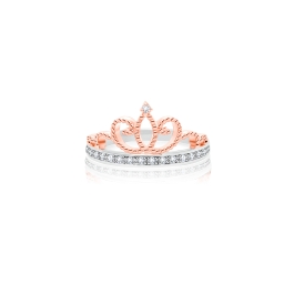 Rosabella™ Princess, Clear CZ Crown, Children's Two-Tone Ring for Girls - Sterling Silver