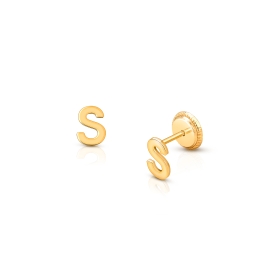 ‘S’ Initial Studs Personalized Baby/Children’s Earrings, Screw Back - 14K Gold