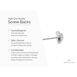 Earring Back (D2) Wide Disc, Small Screw Back - 14K White Gold
