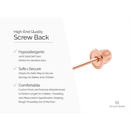 Earring Back (B1) Smooth Bullet Screw Back - 14K Rose Gold