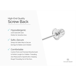 Earring Back (B1) Smooth Bullet Screw Back - 14K White Gold