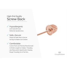 Earring Back (B2) Corrugated Bullet Screw Back - 14K Rose Gold