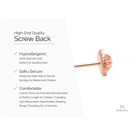Earring Back (D1) Wide Disc Screw Back - 14K Rose Gold