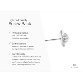 Earring Back (D1) Wide Disc Screw Back - 14K White Gold