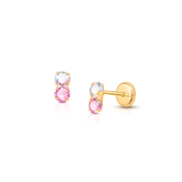 Gia™ Shimmer Drop, Pink/Opalescent CZ Baby/Children’s Earrings, Screw Back - 14K Gold