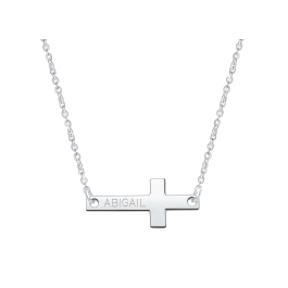 Small Sideways Cross Bar, Communion Children's Necklace for Girls (FREE Personalization) - Sterling Silver