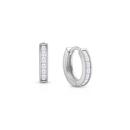 Channel Cut CZ, 11mm Huggie Hoops Christening/Baptism Baby/Children's Earrings, Screw Back - Sterling Silver