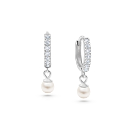 Timeless Pavé CZ 11mm Huggie Hoops with Pearl Dangle, Baby/Children's Earrings - Sterling Silver