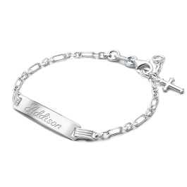 Modern Bar, Christening/Baptism Baby/Children's Engraved ID Bracelet for Girls - Sterling Silver