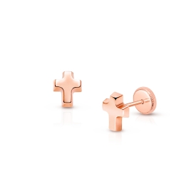 Simple Cross Earring, Christening/Baptism Baby/Children's Earrings, Screw Back - 14K Rose Gold